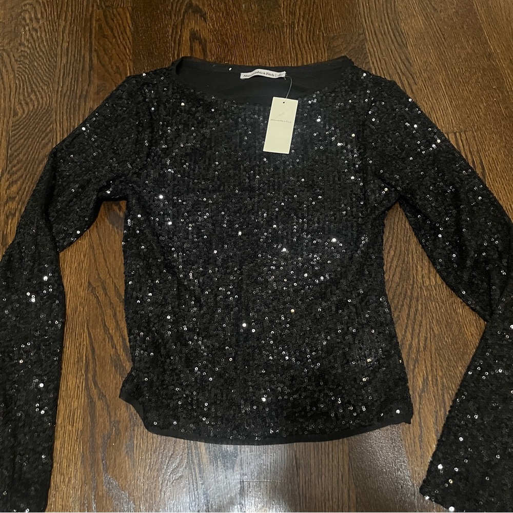 NWT abercrombie black sequin long sleeve!